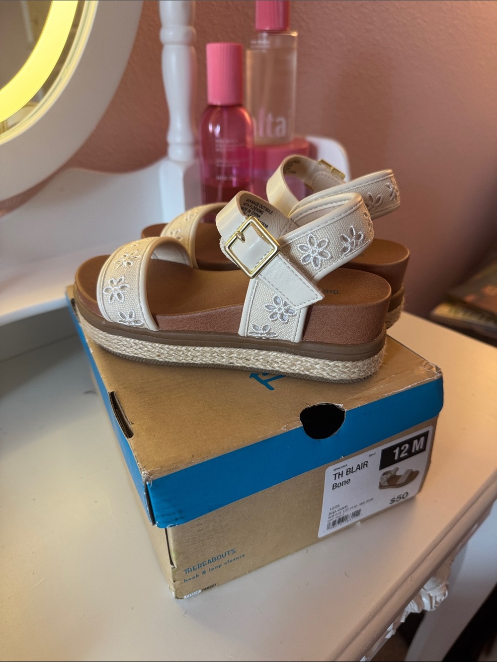 TH Blair Kids' Bone Floral Embroidered Sandals